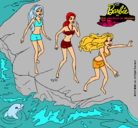 Dibujo Barbie y sus amigas en la playa pintado por guty