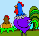 Dibujo Gallo y gallina pintado por cuchufli 