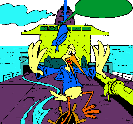 Cigüeña en un barco