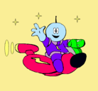 Dibujo Marcianito en moto espacial pintado por loli