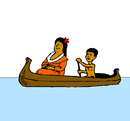 Madre e hijo en canoa