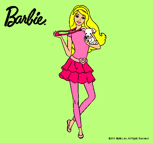 Dibujo Barbie y su mascota pintado por justincita