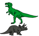 Dibujo Triceratops y tiranosaurios rex pintado por dannon
