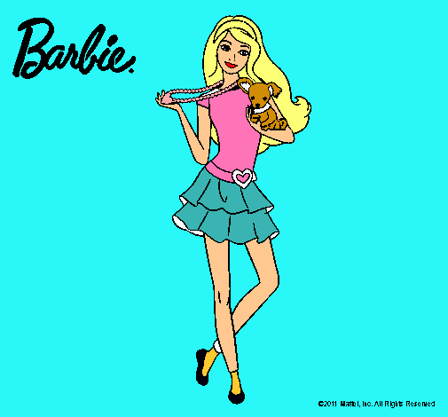 Dibujo Barbie y su mascota pintado por thalia