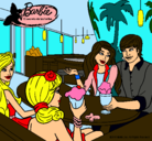 Dibujo Barbie y sus amigos en la heladería pintado por restaurante