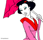 Dibujo Geisha con paraguas pintado por debhanny
