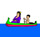 Dibujo Madre e hijo en canoa pintado por javiexis