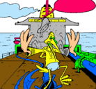 Dibujo Cigüeña en un barco pintado por edison