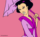 Dibujo Geisha con paraguas pintado por QWERTYUIOPAS