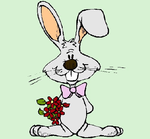 Dibujo Conejo con ramo de flores pintado por Alive