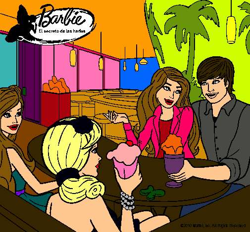 Dibujo Barbie y sus amigos en la heladería pintado por Laida