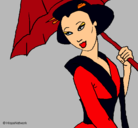 Dibujo Geisha con paraguas pintado por Linamalia