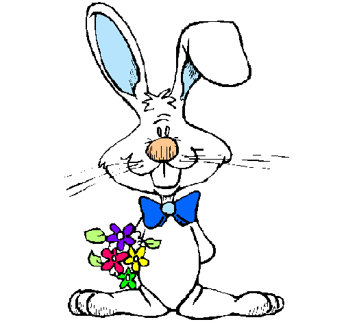 Conejo con ramo de flores