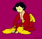Dibujo Geisha saludando pintado por fresi