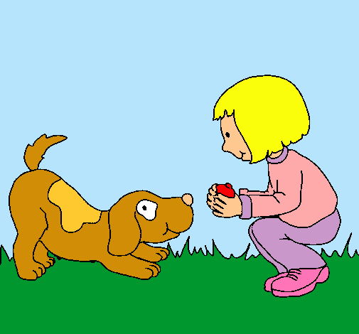 Niña y perro jugando