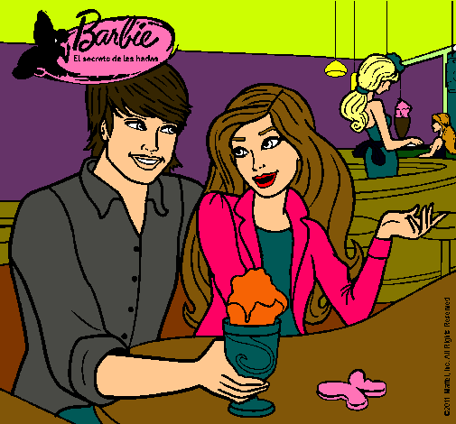 Dibujo Barbie y su amigo en la heladería pintado por Laida