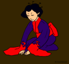 Dibujo Geisha saludando pintado por sagi