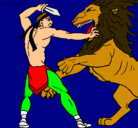 Dibujo Gladiador contra león pintado por mlj2401