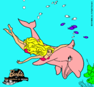 Dibujo Barbie y delfín pintado por ateneabebe