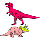 Dibujo Triceratops y tiranosaurios rex pintado por TAKESHI
