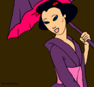 Dibujo Geisha con paraguas pintado por casz