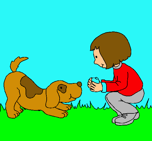 Niña y perro jugando