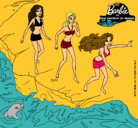 Dibujo Barbie y sus amigas en la playa pintado por Laida