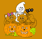 Dibujo Halloween pintado por gatitos