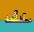Dibujo Madre e hijo en canoa pintado por Friends