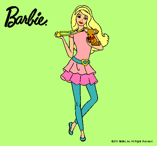 Dibujo Barbie y su mascota pintado por Lolaricura