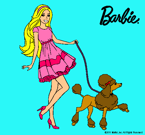 Barbie paseando a su mascota