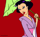 Dibujo Geisha con paraguas pintado por andreayomar