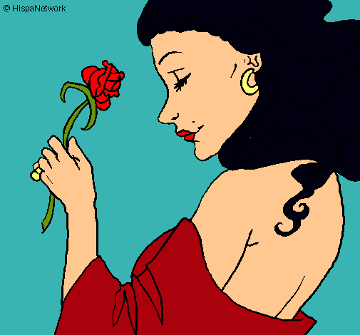 Dibujo Princesa con una rosa pintado por Lolaricura