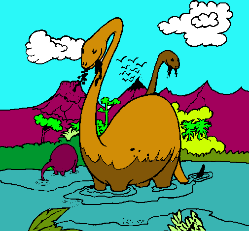 Dibujo Apatosaurios en el agua pintado por drago