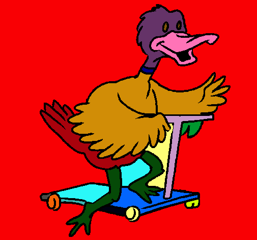 Pato en patinete