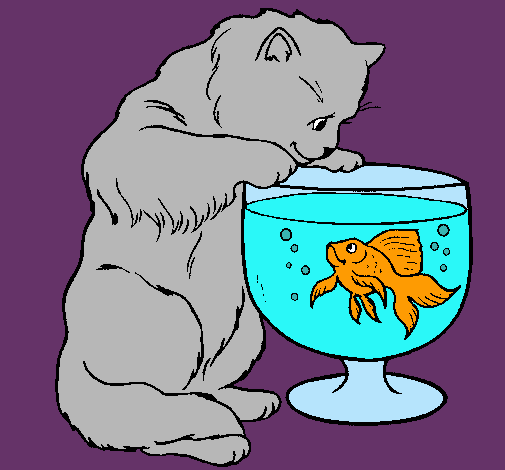 Dibujo Gato mirando al pez pintado por ilenia