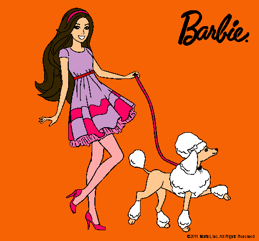 Barbie paseando a su mascota