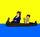 Dibujo Madre e hijo en canoa pintado por furlan