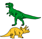 Dibujo Triceratops y tiranosaurios rex pintado por YACI