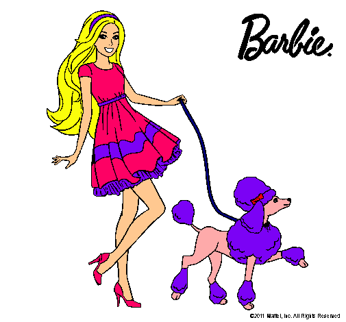 Barbie paseando a su mascota