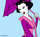Dibujo Geisha con paraguas pintado por selenita