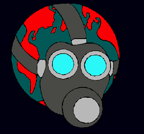 Dibujo Tierra con máscara de gas pintado por hgmc