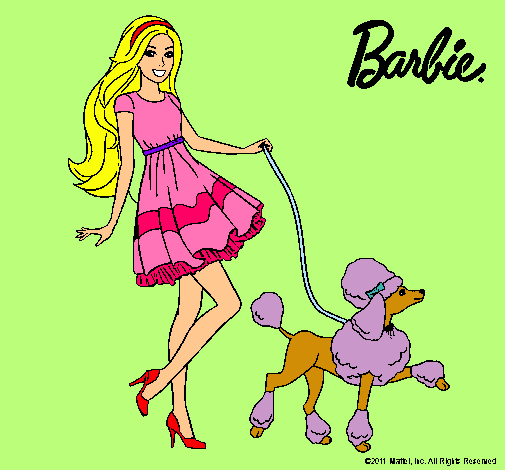 Dibujo Barbie paseando a su mascota pintado por Briisita