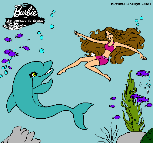 Dibujo Barbie jugando con un delfín pintado por valita