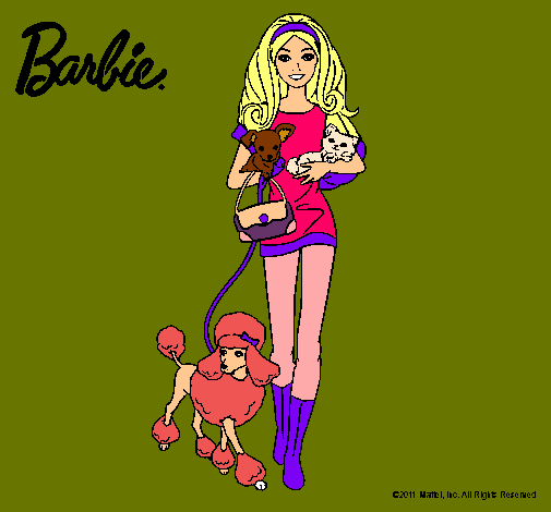 Dibujo Barbie con sus mascotas pintado por agus-