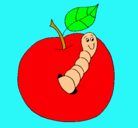Dibujo Manzana con gusano pintado por carloty