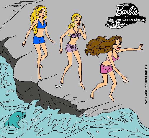 Dibujo Barbie y sus amigas en la playa pintado por valita