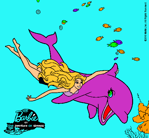 Dibujo Barbie y delfín pintado por julithaAa
