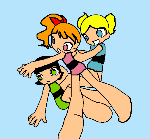 Dibujo 3 chicas pintado por valita