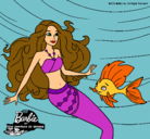 Dibujo Barbie sirena con su amiga pez pintado por valita